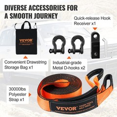 30000lb Winch & 3x30ft Tow Strap & 44092lb D-Ring Shackles & Receiver & Bag