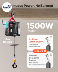 2-In-1 Electric Hoist Winch, 1100 Lbs Capacity, 1500W Portable Power Winch Crane
