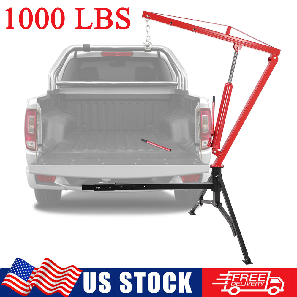 1000 LBS Hydraulic Hitch-Mount Truck Crane with 2-Inch Hitch Receiver 360 Swivel