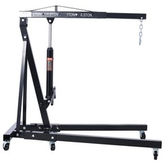 2 Ton Folding Engine, Heavy Duty Steel with 6 Iron Caster Wheels (Black)