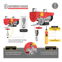 Electric Hoist, 110V 440 Lbs Winch with Remote Control, Zinc-Plated Steel Wire H