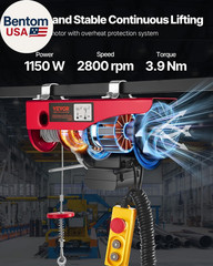 Electric Hoist with Remote Control, 1320LBS Electric Winch, 110V Electric Hoist