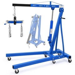 Engine Hoist, 2 Ton Folding Hydraulic Cherry Picker Shop Crane Lift w/ 6 Casters