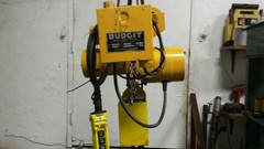 (#560) 1 Ton Budgit EC Hoist 480v-3ph-18′ lift-16fpm-lug-motorized trolley