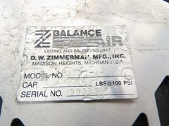 Ingersoll Zimmerman Z020A120 Pneumatic Air Balancer 6′ Travel 400Lb w/Load Block