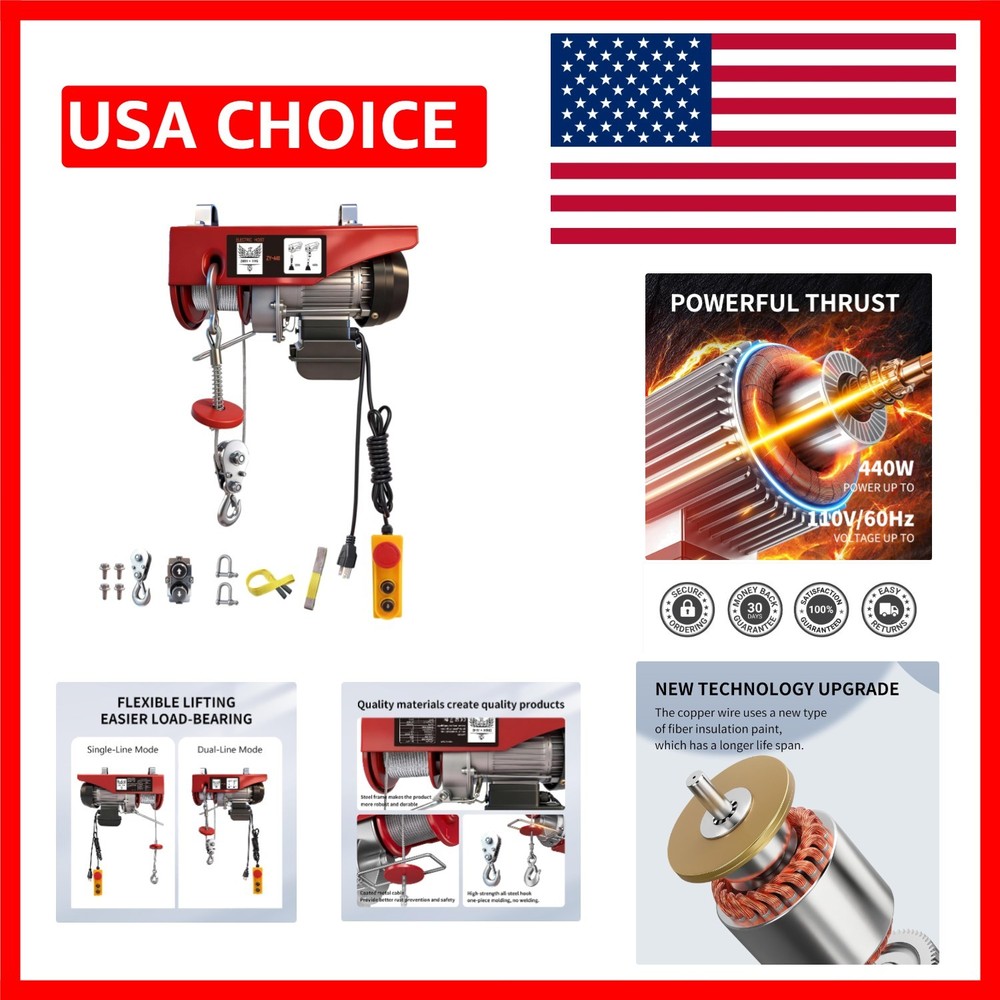 Electric Hoist, 440 lbs Material Handling Tool, 110V Electric Winch with 14ft…