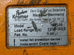 Packer Kromer 7251-08 Zero Gravity Tool Balancer 220-253 lbs