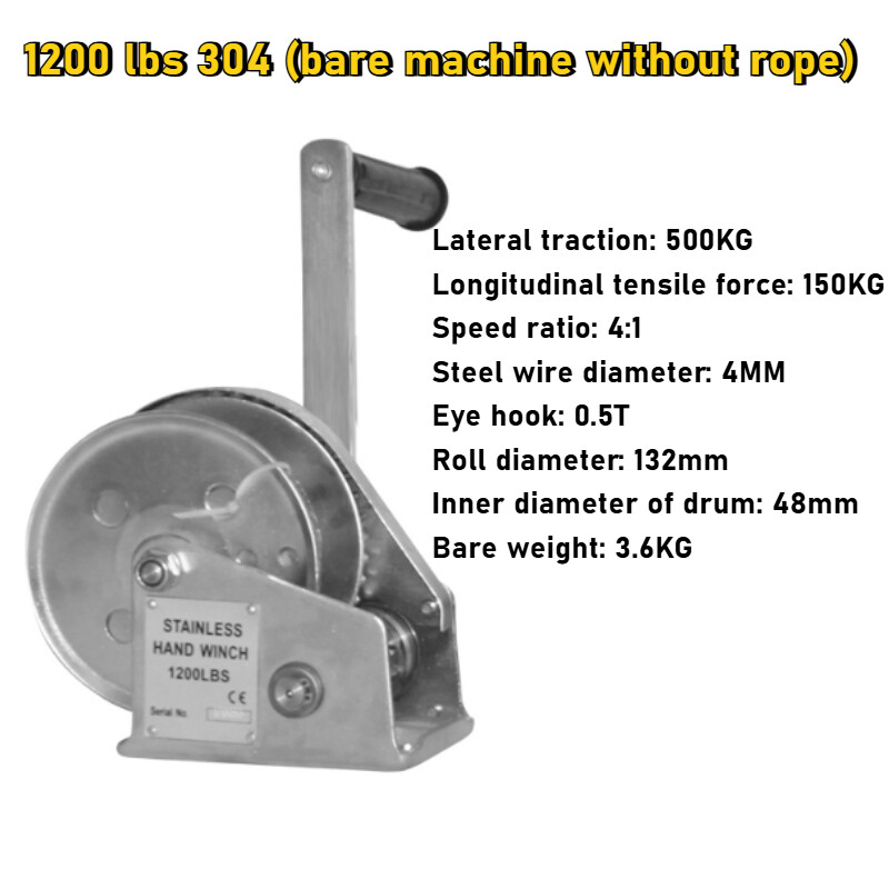 1200/1800/2600 lbs Manual Winches Bi-Directional Stainless Steel Self-Locking