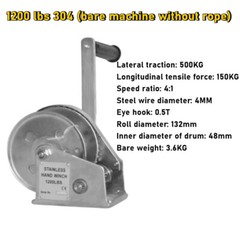 1200/1800/2600 lbs Manual Winches Bi-Directional Self-Locking Stainless Steel