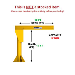 GORBEL FREESTANDING JIB CRANE – 5 TON CAPACITY, SPAN 12 FT, HUB 12 FT