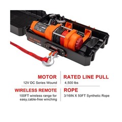 RUGCEL WINCH Portable Winch 12V Electric Utility winch , 4500lb/2041kg Singl…