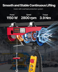 Electric Hoist with Remote Control, 1320LBS Electric Winch, 110V Electric Hoist