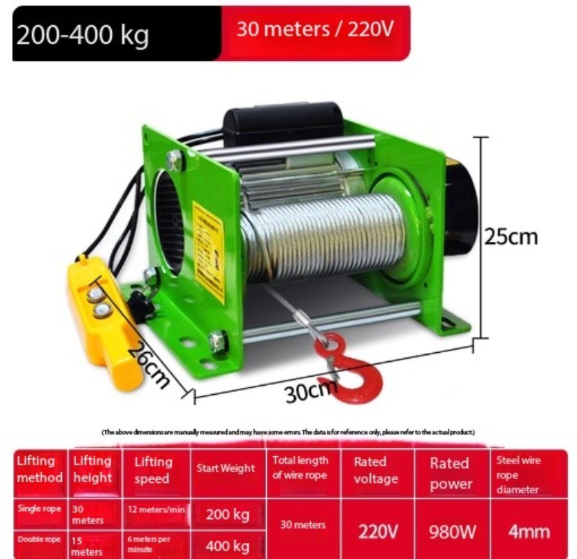 220V Wireless Remote Control Crane 1 Ton Electric Hoist Fast Heavy Duty