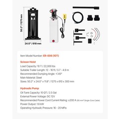 Uimoso 10 Ton Hydraulic Scissor Hoist Kit fit 12-16ft Dump Trailer Bed Body