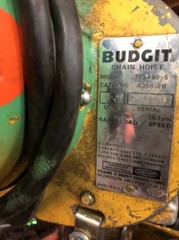 ¼ton. Budgit 113450-5 Electric Chain Hoist 3ph 230/460 16fpm Good Working Cond.