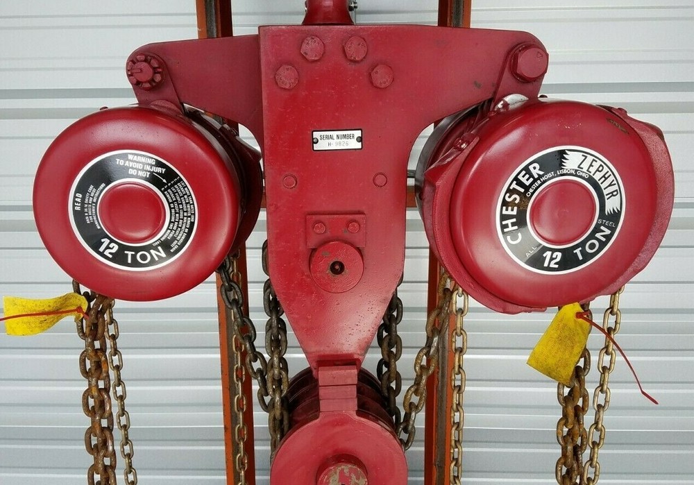 Chester Zephyr 12 Ton 130-12 Hand Chain Hoist 8′ LIFT Double Hook – New Surplus