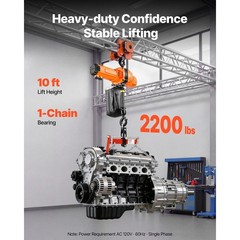 2200 lbs Electric Chain Hoist, 10 ft Lift, 120V, Wired Remote