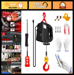 Electric Portable Hoist Winch 1540LBS 3-in-1 Cable Lift 110V 25FT Towing Strap