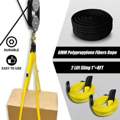 Polea Elevación 4400LB Sistema 8:1 con Cuerda 65ft y Correas