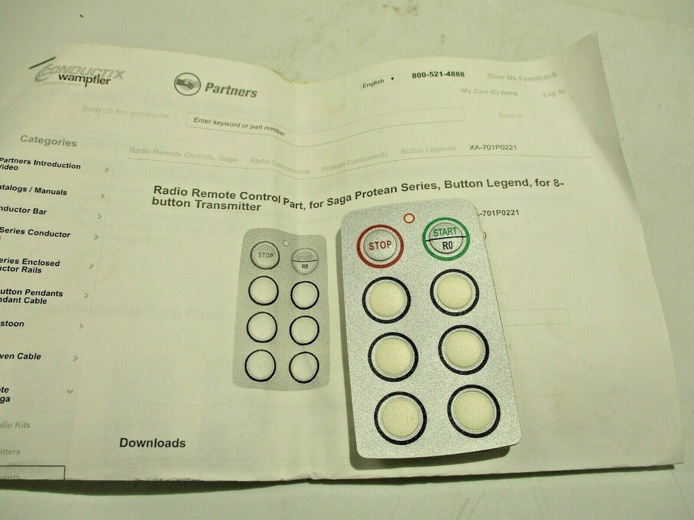 NEW CONDUCTIX WAMPFLER SAGA RADIO REMOTE CONTROL BUTTON LEGEND P/N XA-701P0221