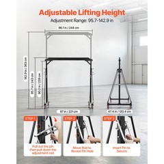 Uimoso Adjustable Gantry Crane 2200lbs Portable Hoist Frame, Height 95.7″-142.9″
