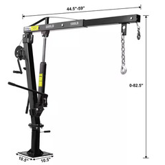 Truck Bed Hydraulic Crane, Jib Hoist with Hand Winch, 360° Rotating Base and Boo