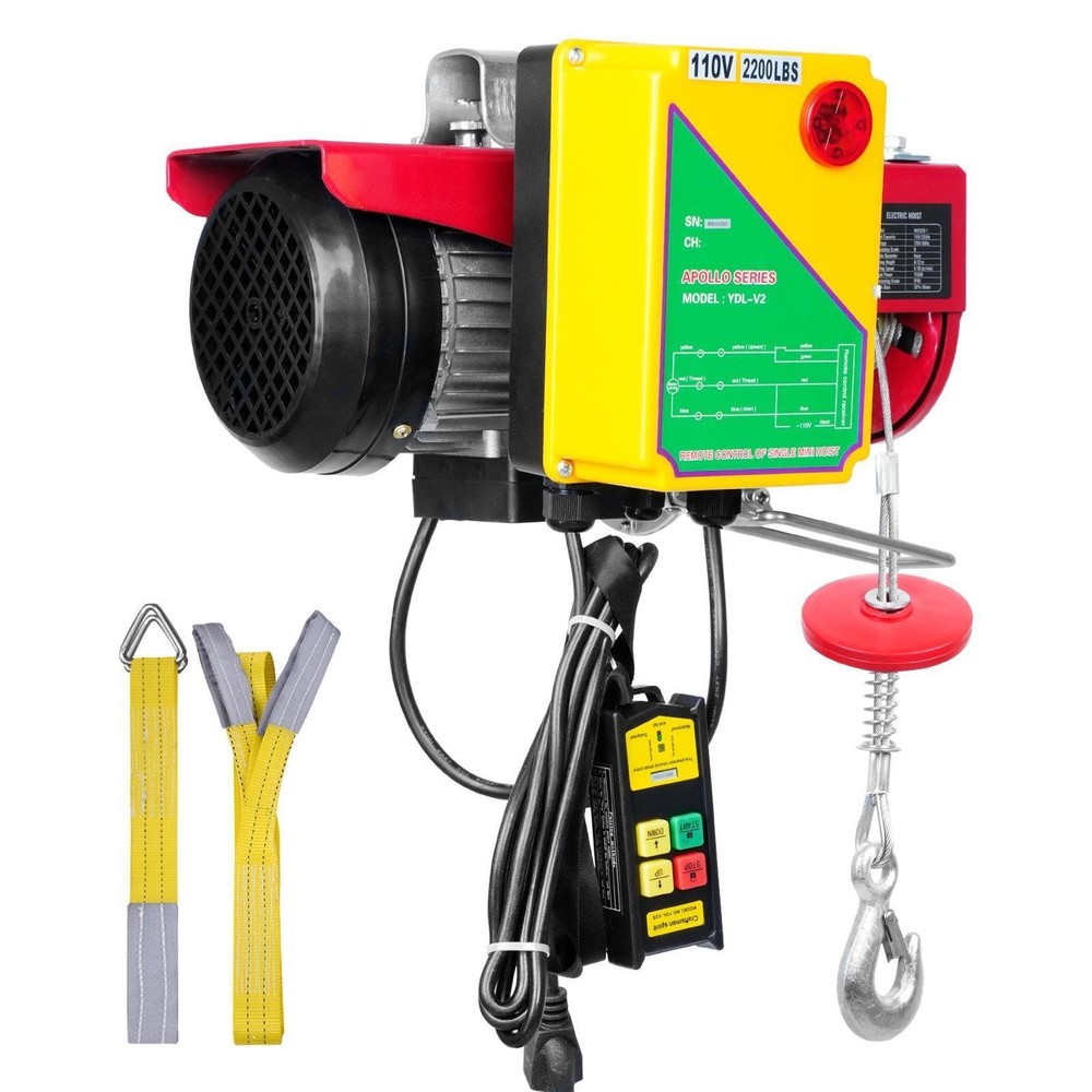 220v Electric Hoist 2200 Lbs Heavy Duty Lift Platform Remote Garage Winch for