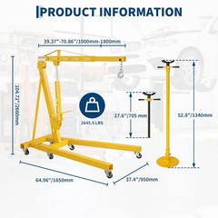 2 Ton Folding Engine Hoist Lift ,Hydraulic Shop Crane w/Underhoist Support Stand