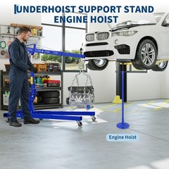 2 Ton Engine Hoist Folding Cherry Picker Lift w/ 3/4Ton Underhoist Support Stand
