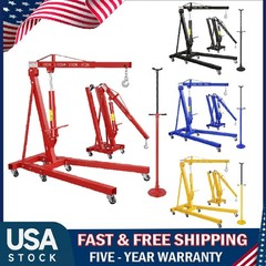 2 Ton Folding Engine Hoist Hydraulic Shop Crane & 3/4 T Underhoist Support Stand