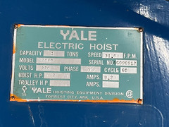 YALE 206P ELECTRIC HOIST 1 TON W/GENERAL ELECTRIC INDUCTION MOTOR 5K215KG2071