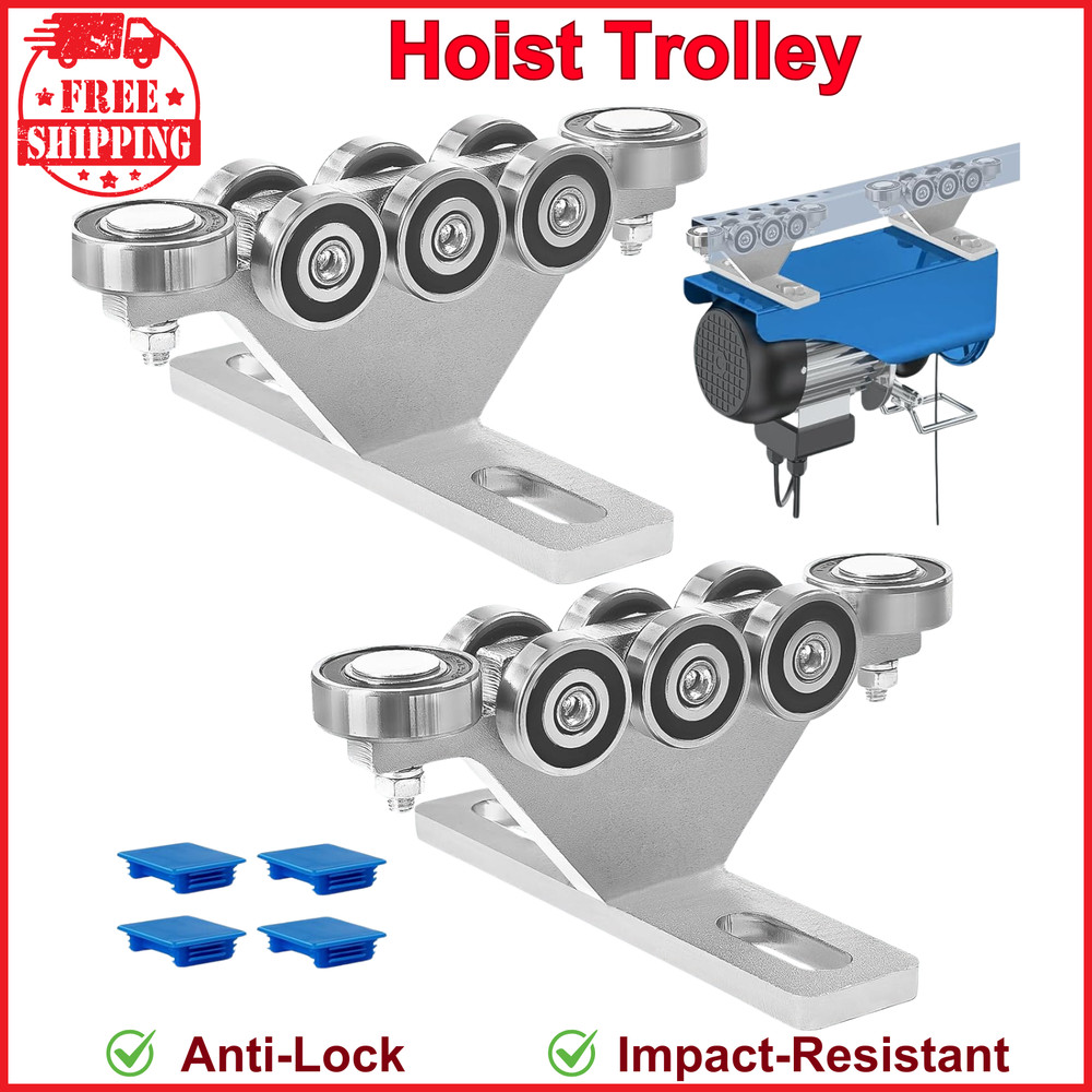 Hoist Trolley, 6+2 Wheel Unistrut Rollers, Anti-Lock & Anti-Fall For Garage New