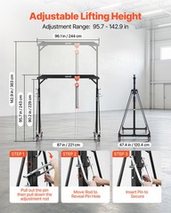 VEVOR Adjustable Gantry Crane 2200 lbs 95.7-142.9 in with Manual Trolley Hoist