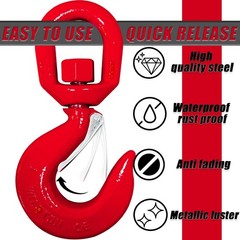 3 Ton Swivel Hooks, Heavy Duty 360° Rotating Crane Hook with Safety Latch,