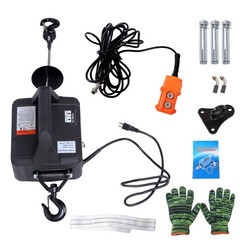 2-in-1 Portable Electric Hoist Power Winch 1100 lbs Wired Remote Control 1500W