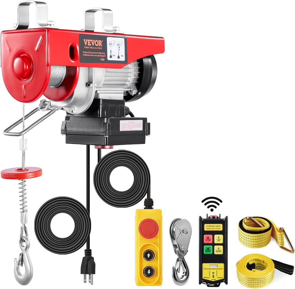 Electric Hoist, 1320 Lbs 120V Electric Winch with 328 Ft Wireless & 14 Ft Wired