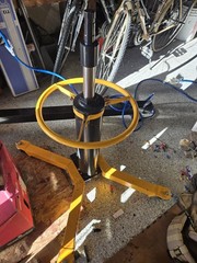 Hydraulic Transmission Jack with Adjustable Saddle Attachment Yellow Base