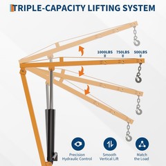 Hydraulic Pickup Truck Crane 1000lbs Adjustable 360° Hitch Mounted Lifting Goods