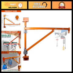 Heavy-Duty Wall Mount Jib Crane 660LBS Capacity, 180° Swing Arm, Electric Hoist