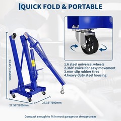 2 Ton Folding Engine Hoist Hydraulic Shop Crane & 3/4 T Underhoist Support Stand
