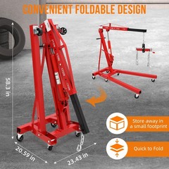 2 Ton Engine Hoist w/ Lever, 4400LBS Folding Cherry Picker Shop Crane Hoist Lift