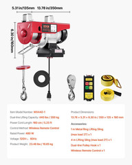 Electric Hoist with Wireless Remote Control, 110V 440Lbs Electric Hoist with Rem