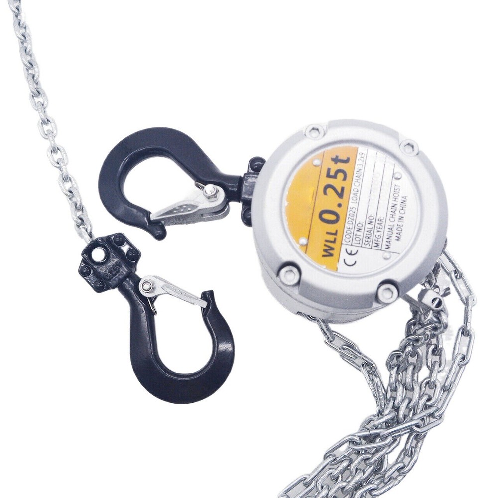 New Portable Mini Hand Chain Hoist Hook Mount 0.25/0.5 Ton Capacity 3 Meter Lift