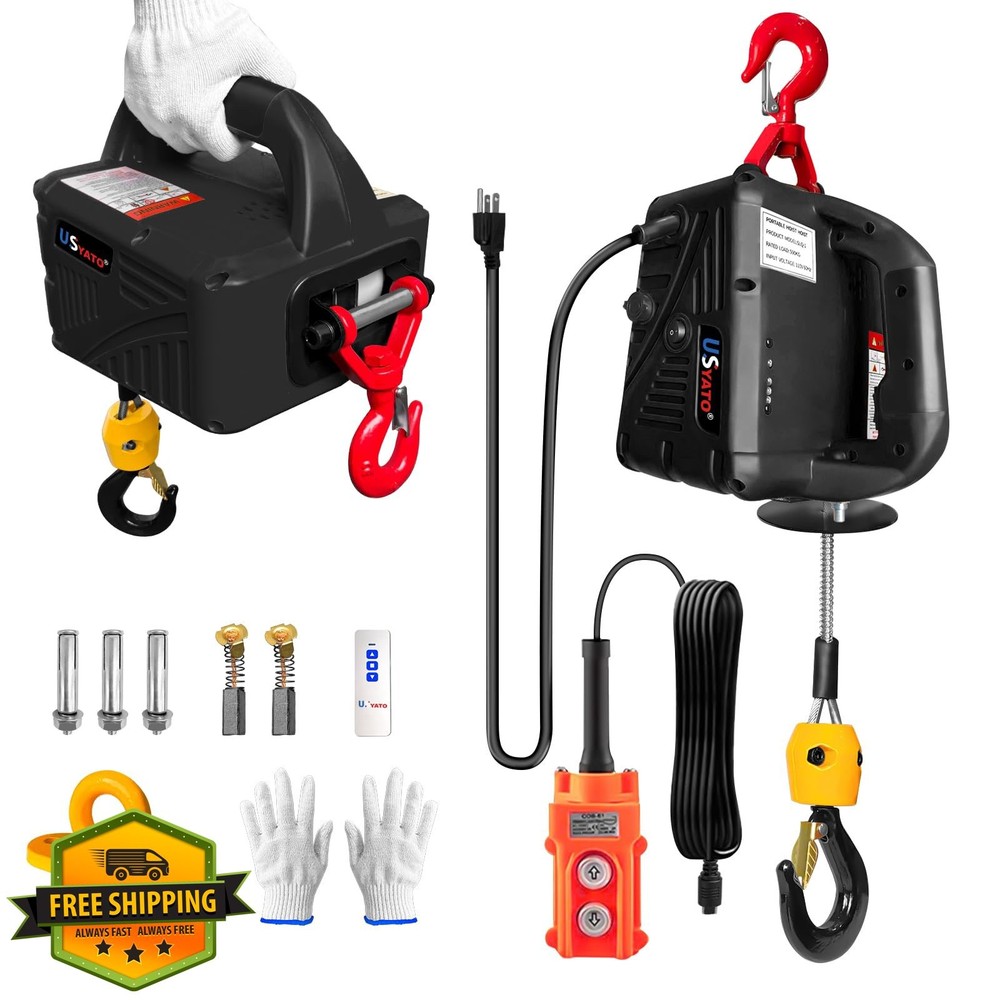 USYATO 1100LBS Electric Hoist Winch 110V Black Remote