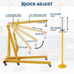 2 Ton Folding Engine Hoist Hydraulic Shop Crane & 3/4 T Underhoist Support Stand