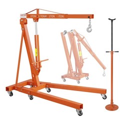 2 Ton Folding Engine Hoist Shop Crane with 3/4Ton Underhoist Support Stand Combo