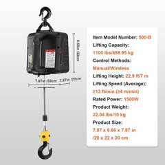 VEVOR 2-in-1 Portable Electric Hoist Power Winch 1100lbs Wireless Remote Control