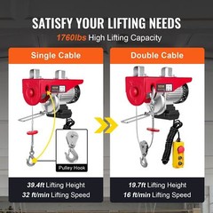 Electric Hoist 1760lbs with 14ft Wired Remote Control and 40ft Lifting Height