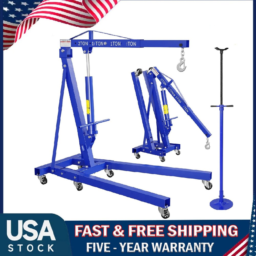 2 Ton Engine Hoist Folding Cherry Picker Lift w/ 3/4Ton Underhoist Support Stand