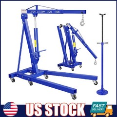 2 Ton Engine Hoist Folding Cherry Picker Lift w/ 3/4Ton Underhoist Support Stand